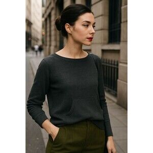 A.L.C Womans Gray Boatneck Kangaroo Pocket Lightweight Sweater‎ Size M Old Money